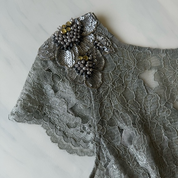 Adrianna Papell silver metallic lace gown dress - Picture 5 of 8